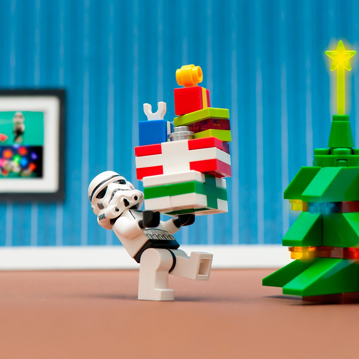 Wrapped present with festive ribbon